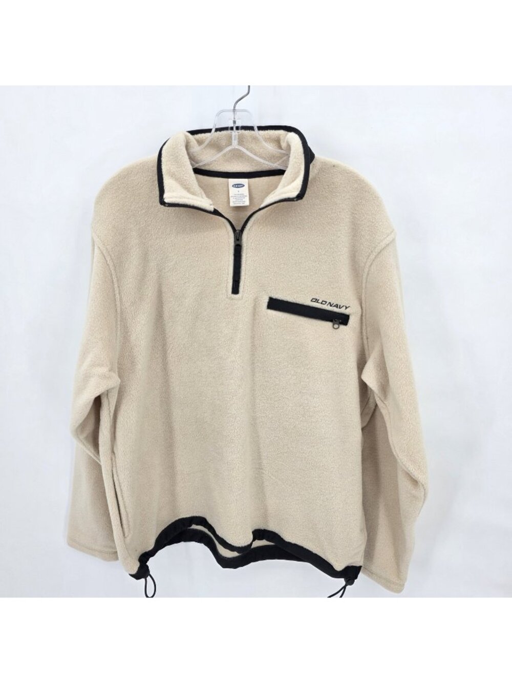 Old Navy Fleece Pullover Jacket Mens L Beige 1/4 Zip Pockets Outdoor Hiking